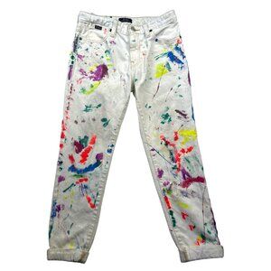 Polo Ralph Lauren Paint Splatter White Denim Jeans Astor Slim Boyfriend Kid's 12